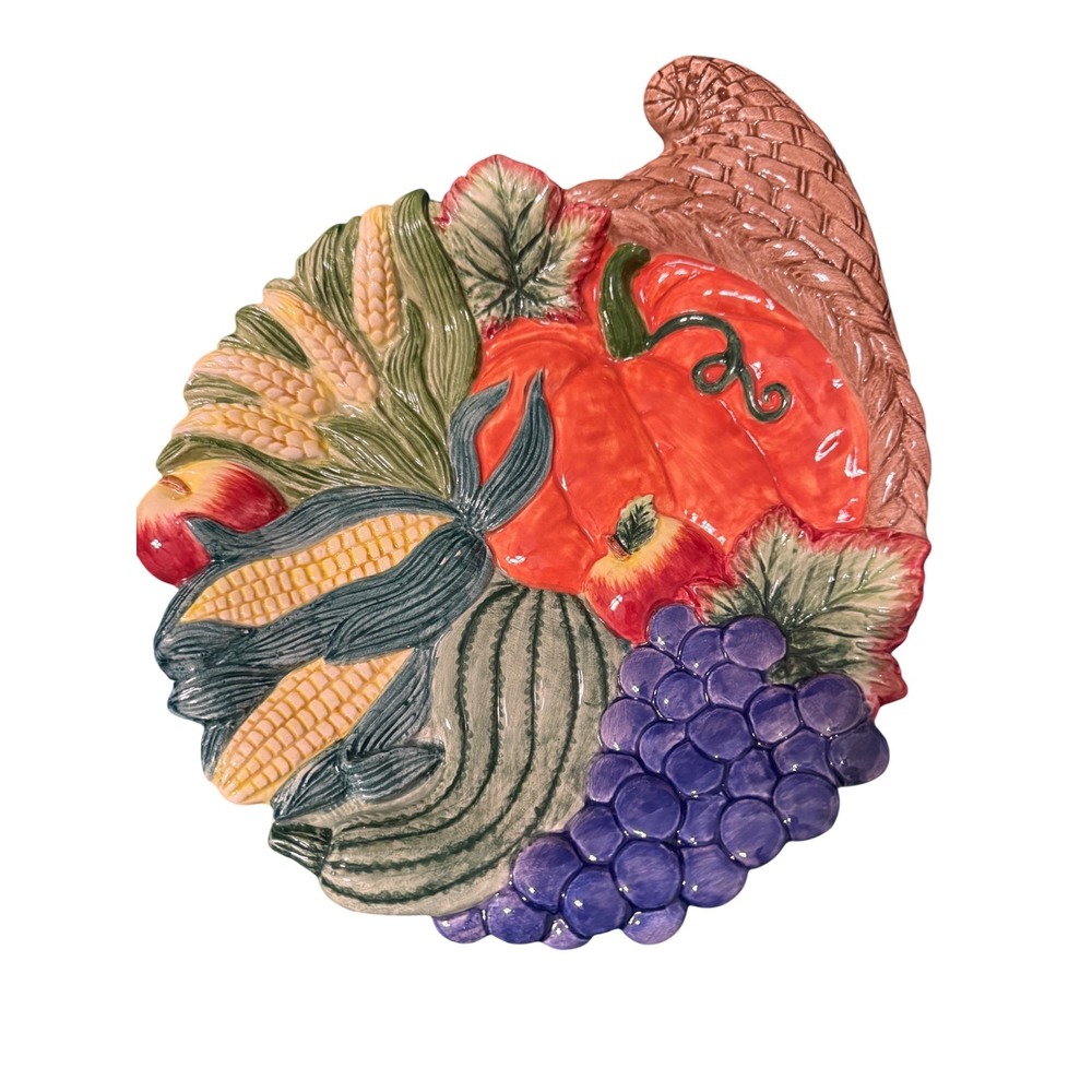 Fitz and Floyd 1996 Harvest Cornucopia Decorative Plate Fall Thanksgiving 8.25"